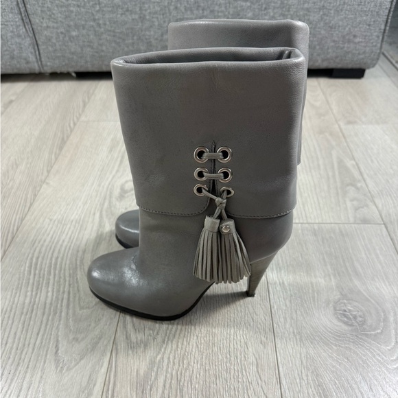 Coach Gray Leather Ankle Tassel Heeled Boots - Picture 3 of 14